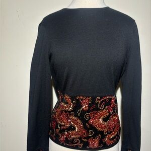 Escada Elegant Black and Red Dragon Print Women's Top